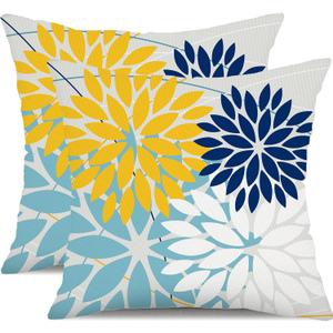 DFXSZ Outdoor Throw Pillow Covers 18x18 Inch Set of 2 Waterproof Spring Summer Geometric Elegant Yellow Blue Outdoor Pillow Covers for Patio Funiture Garden Couch 158W18