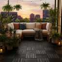 Acacia Wood Flooring Interlocking Deck Tiles for Patio Decor 9 Pcs 12 Slats VR Black - Waterproof Indoor & Outdoor Decor - Balcony Garden Decking Tile (12.2 * 12.2 * 0.7 inches)