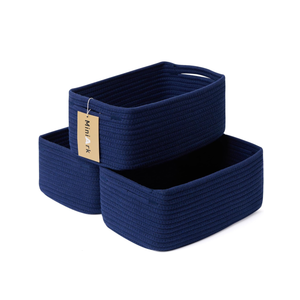 Small Storage Baskets for Organizing | Closet Organizer Bins | Shelf Toy Basket | Woven Rope Baskets | Cube Decorative Box | Shallow Basket | 13x8.5x5.1” | 3 Packs Navy Blue