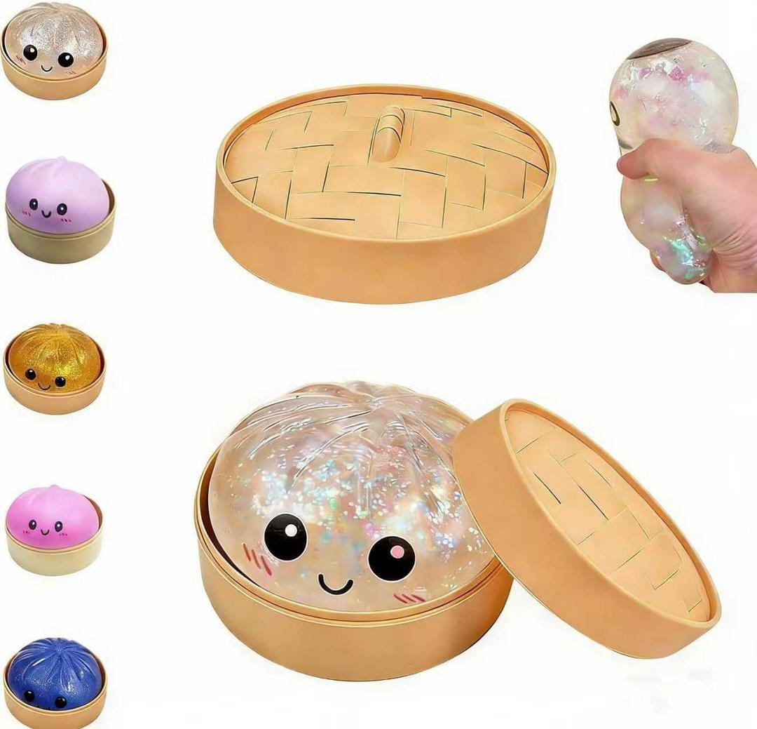 Dumpling Squishies,Glitter Dumpling, Glitter Squishy with Box,Easter Basket Stuffers (White)