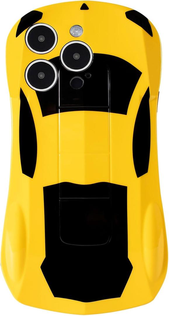 3D Car Case for iPhone 14 Pro for Kid Boy Teen Girl, Glossy Yellow Cool Cute Race Sports Car Design iPhone 14pro Phone Cover, Women Men Protective Fashion Soft iPhone 14pro Case (Yellowcar)