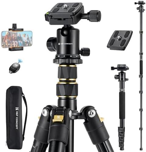 K&F Concept Camera Tripod，72" Aluminum Tripod for Camera, Lightweight and Foldable Travel Tripod with Remote& Extra Quick Release Plate, Professional Camera Tripod Monopod for DSLR Camera and Phone.