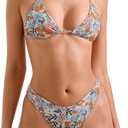 SUUKSESS Women Sexy Thong String 2 Piece Bikini Set Cheeky Halter Swimsuit ( Yellow Floral, Size L)