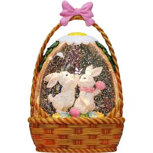Easter Bunny Snow Globe for Easter Decorations, Easter Basket Eggs Design with Lighting FunctionsUSB or Battery Operated.