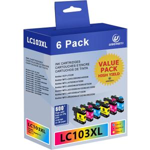 LC103XL Compatible Ink Cartridges Replacement for Brother LC103 LC101 High Yield Color Ink Works with Brother MFC-J870DW, J6920DW, J6520DW, J450DW Printers (2 Cyan, 2 Magenta, 2 Yellow)