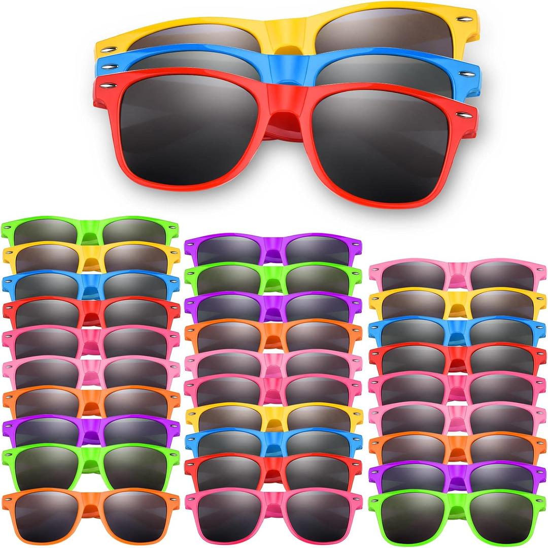 ASTARON 32 Pieces Sunglasses Bulk Neon Party Favors Goody Bag Fillers for Beach Wedding Party Pool Party Supplies, 8 Colors