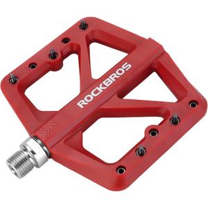 ROCKBROS Mountain Bike Pedals MTB Pedals Lightweight Nylon Composite Bicycle Flat Pedals 9/16" DU Bearing Bike Platform Pedals for BMX MTB Mountain Road Bike (Red)
