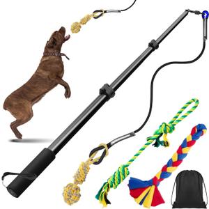Ycozy Flirt Pole for Dogs Heavy Duty Interactive Toys Tug of War with Detachable 3 Replacement Rope Toys for Chase and Outdoor Exercise & Training for Small Medium Large Dogs (Pole - 40.6")