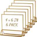 Boxalls Acrylic Sign Holders 4x6 in Gold, 6 Pack Picture Frame Table Number Wedding Holder, Horizontal Photo Stand Double Sided, Menu Recipe Restaurant Reserved Display Centerpieces Bulk Frames