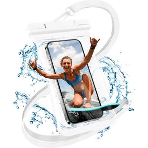 Waterproof Phone Pouch- 7.2 in Waterproof Phone Case for Beach Travel Must Haves, IPX8 Dry Bag for iPhone 15 14 Pro Max Galaxy S24 S23 Pixel 8, Water Park Cruise Essentials - White