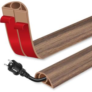 Floor Cord Cover for Wires on Floor Self Adhesive Cord Hider Floor Cable Management Wire Covers for Cords Protector Prevent Cable Trips Cord Cavity W 0.32" x H 0.32", Misty Brown Wood, 3.3Ft