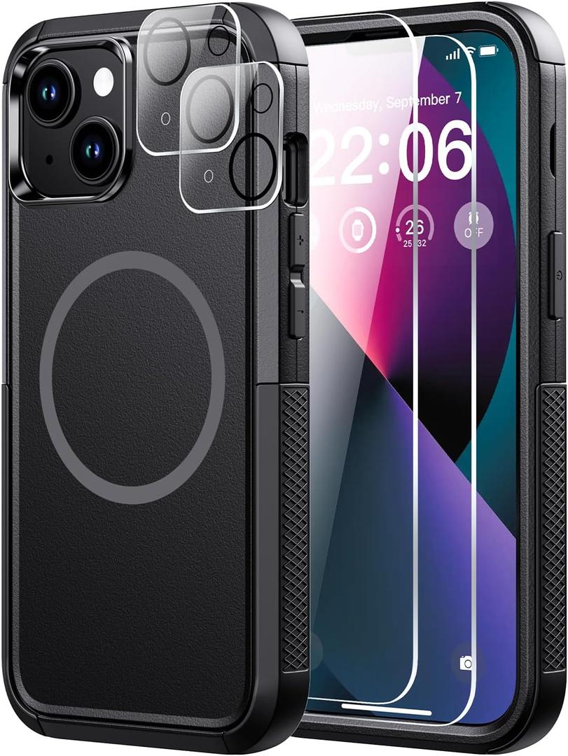 Diverbox for iPhone 13 Case [Compatible with MagSafe] [with Screen Protector ] [Shockproof] [Dropproof] Heavy Duty Protection Phone Case for Apple i Phone 13 (Black)