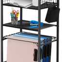 SEHERTIWY 3-Layer Rolling File Cart with Hanging Folders, Under Desk Storage with Drawer, Small File Cabinet with Wheels for Home,Living room, Office, School,Black