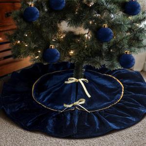 Mini Christmas Tree Skirt Velvet Plush Tiny 20 Inch Navy Blue Vintage Christmas Tree Skirts Luxury Miniature Farmhouse Xmas Decorations for Home Party Winter