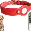 Leather Dog Outdoor Positioner, Tracker for Pet Only iOS System, Smart Location Tracking Leather Collar, Map Reality, Works Worldwide with Any Collar, No Other Fees, Find My, Red