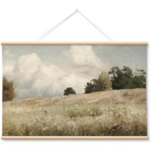 VIYYIEA Extra Large Canvas Wall Art, 36x54 Inch Vintage Landscape Painting, Neutral Pastoral Nature Wall Decor for Living Room or Bedroom, Above Sofa (Meadow & Sky)