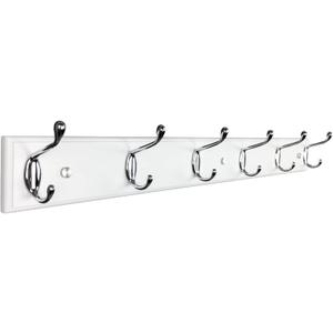 Wall Mounted Coat Rack 22.8(58cm) with 6 Silver Hooks, White Wall Coat Rack, Wood Wall Hook Coat Rack for Entrance, Hallway, Bedroom, Kids Room, Lang White Wall Clothes Hanger