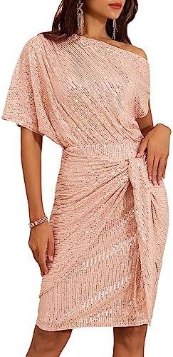 GRACE KARIN Cocktail Dresses for Evening Party One Shoulder Ruched Sequin Dresses Rose Gold XL GRACE KARIN Cocktail Dresses for Evening Party One Shoulder Ruched Sequin Dresses Rose Gold XL