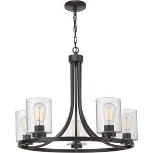 Beionxii 5-Light Wagon Wheel Chandelier, 26" Farmhouse Contemporary Foyer Pendant Light Dinning Room Lighting Fixture Oil Rubbed Bronze with Clear Seeded Glass