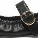 VOLEECE Women's Ruched Ballet Flats Buckle Strap Mary Jane Flat Shoes Slip On Soft Faux Suede Round Toe Comfort Ballerina for Casual Dress (Black)