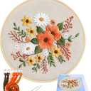 KISSBUTY Embroidery Kit with Pattern, Bamboo Hoop, Color Threads, Floral Pattern (Flowers), for Kid