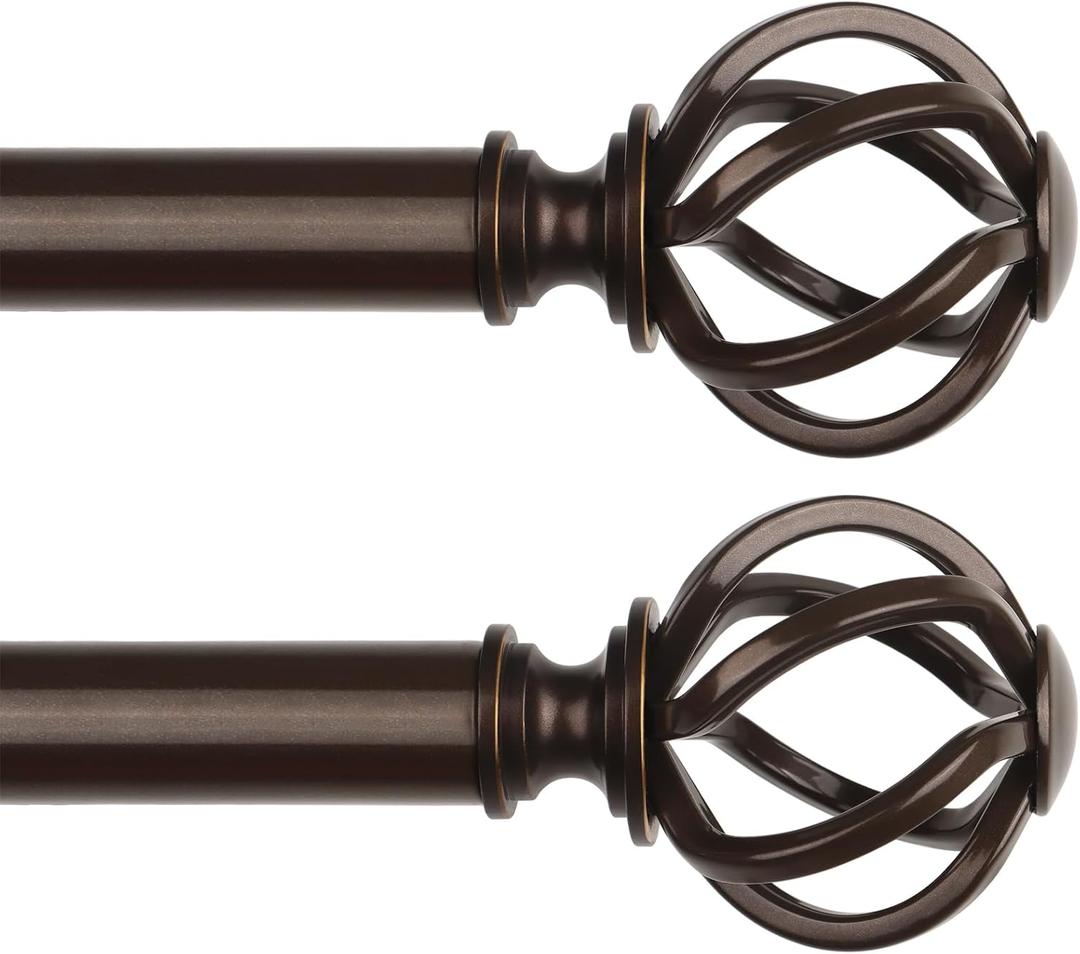 2 Pack Curtain Rod 32 to 58 Inches (2.6 to 4.8 ft), USFOOK 7/8 Inch Heavy Duty Curtain Rods for Windows, Telescoping Splicing Bronze Drapery Rods with Twisted Cage Finials (32-58"(2 pack))