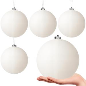 4 Pcs 6 inch Extra Large White Christmas Ornaments Balls Plastic Giant Jumbo Shiny Xmas Tree Hanging Decoration for Home Outside Holiday Lawn Yard Party (4, White, 6 in)