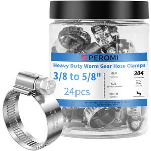2 x 12PCS Heavy Duty Hose Clamps Stainless Steel 304, 3/8" Hose Clamp to 5/8" Hose Clamp (10-16mm) Adjustable Worm Gear Drive Small Hose Clamps, Reusable Pipe Clamp for Plumbing, Garden, Shipping