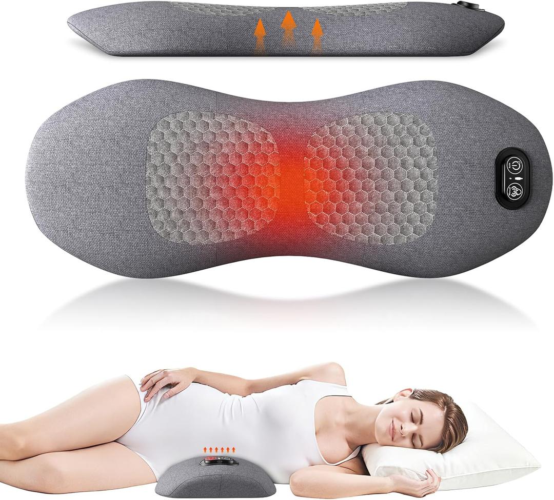 Benazcap 3-in-1 Electric Lumbar Support Pillow for Bed and Chair, Smooth Spine Triple Fusion Back Massager with Heated, Vibration and Traction for Lower Back Pain Relief and Spine Support