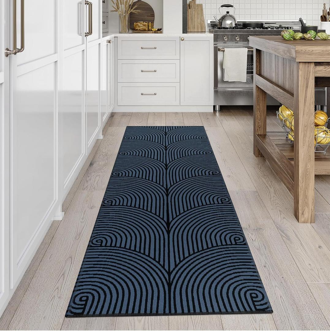 Tiffasea Washable Runner Rug 2'x6' Kitchen Runner for Hallways, Blue Cotton Woven Boho Bathroom Entryway Rug Farmhouse Carpet Runners for Bedroom Entrance Entry