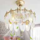 20 Inch Gold Crystal Fandelier Ceiling Fan with Light, Mid Century Gold Fandelier Ceiling Fans with Lights Remote Control, Caged with 6 Speeds for Bedroom, Nursery, Living Room(US-FS-SJ04)