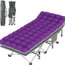 Suteck Camping Cot, Folding Camping Cot Bed for Adults Sleeping 1200D Double Layer Oxford Portable Folding Outdoor Cots for Camping W/Soft Pad Carry Bag for Home Office Nap Beach Travel, 500LBS,Purple, 75"×28"×15"