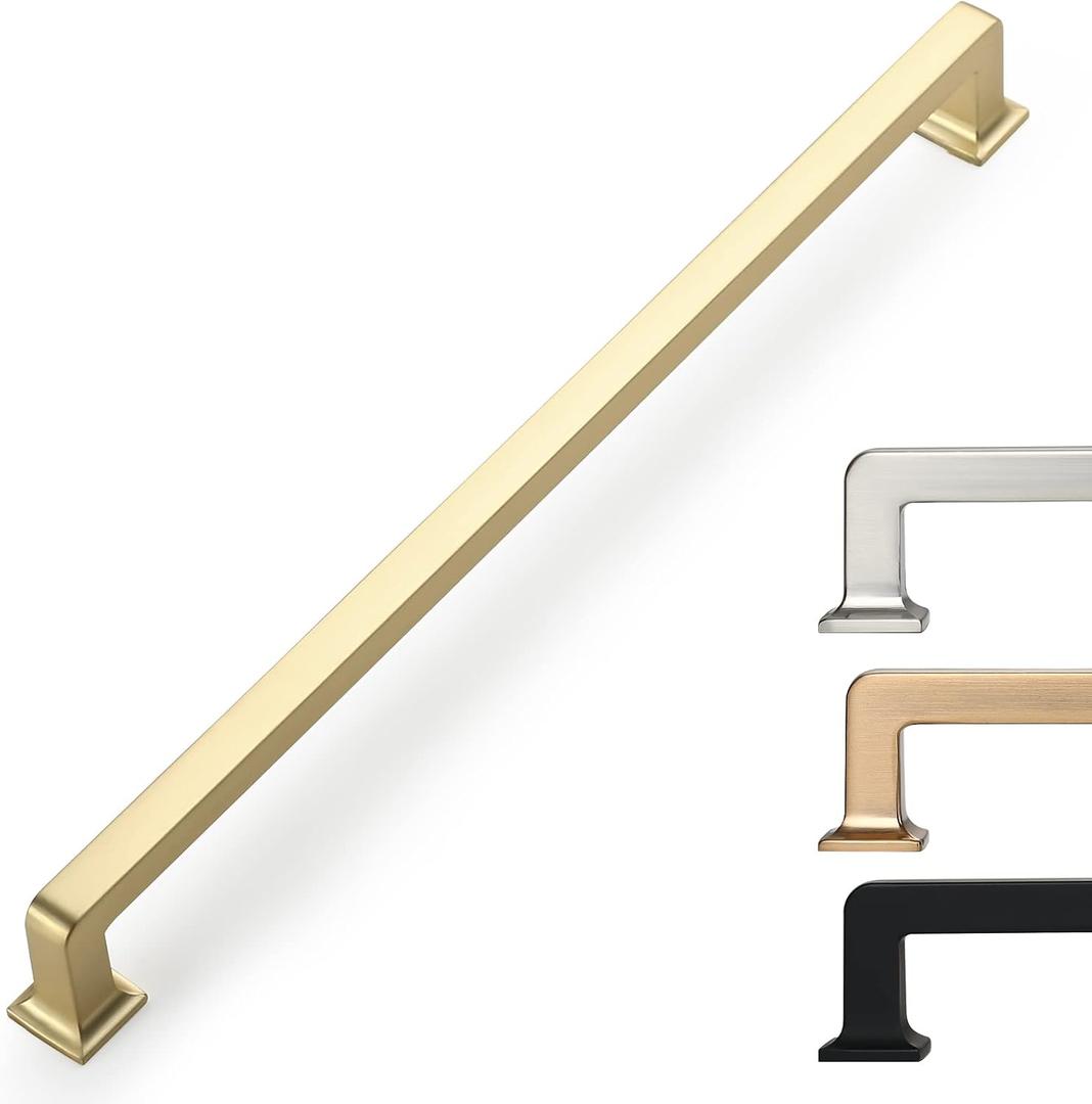 9BUILD 10 Pack 10 Inch Brushed Brass Cabinet Pulls - Gold Kitchen Handles