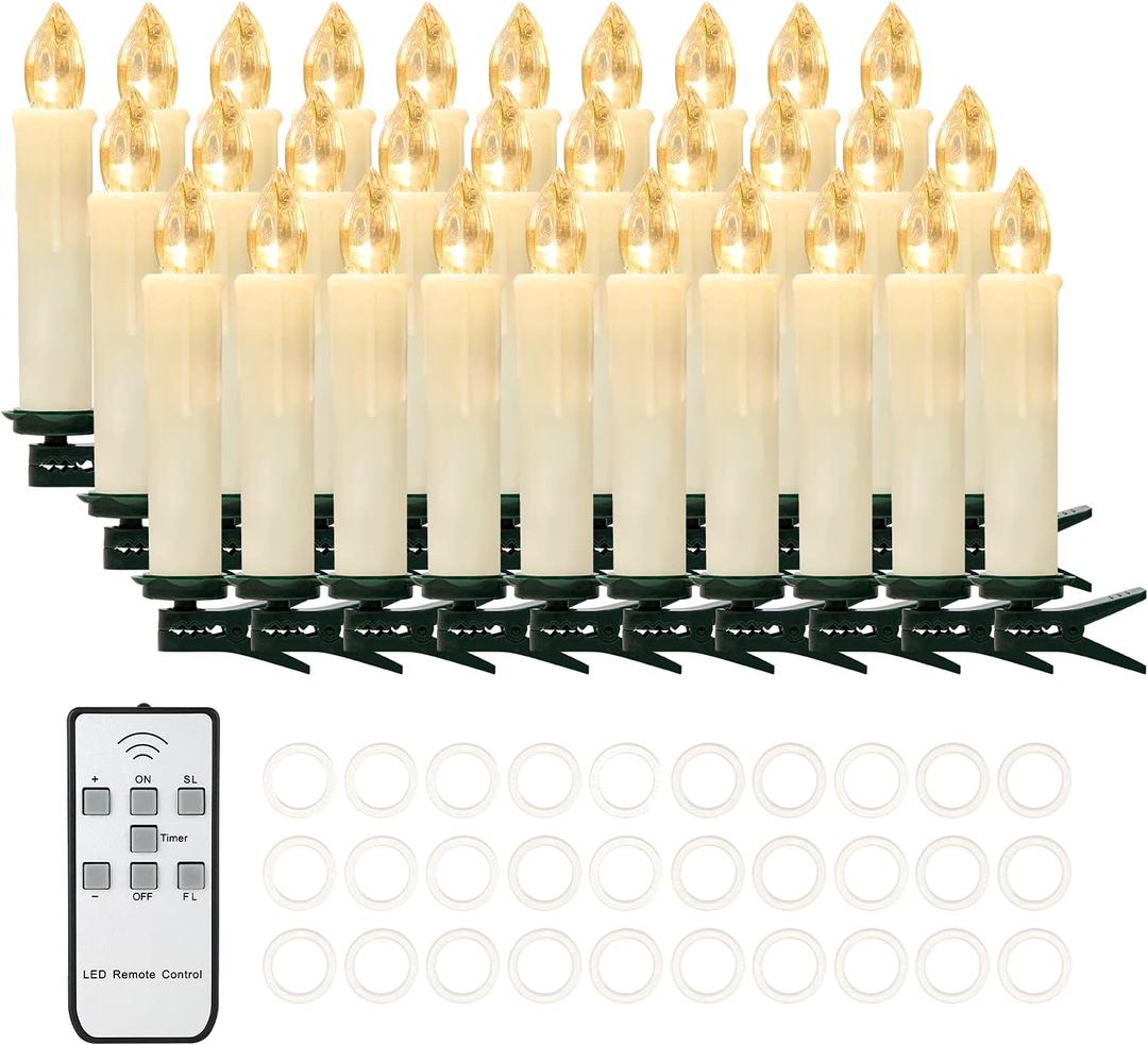 30 PCS Flameless LED Taper Candles Battery Operated Christmas Tree Candle Lights Electric Fake Candles with Remote Timer Perfect for Holiday Home Garden Wedding Parties Decor (Ivory)