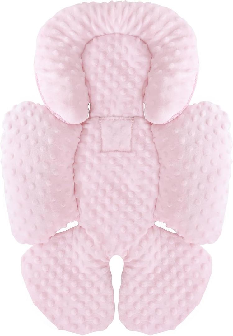 KAKIBLIN Infant Car Seat Insert, Carseat Head Insert & Body Support for Newborn, 2-in-1 Reversible Newborn Car Seat Cushion, Soft Stroller Insert for Car Seats, Bouncer, Strollers, Swing (Pink)