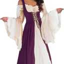 Renaissance Dress Women Irish Medieval Pirate Costume Ren Faire Dresses Halloween Costume (XX-Large-3X-Large, Purple)