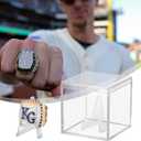 Championship Ring Display Case 15pcs Clear Acrylic Plastic Baseball Display Case Small Showcase with Mini Card Stand Holder Square Storage Box for Jewelry Sport Ring Candy Box