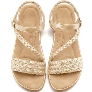 Aomigoct Dressy Womens Sandals Summer: Comfortable Strappy Flats Sandals Women - Casual Walking Woman Shoes