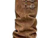 ClassicSter Fold Over Knee High Boots Slouch Boots for Women Chunky Goth Platform Boots,2 inch Heel Wide Calf Long Boots Square Toe Riding Boots (6, 101-khaki)
