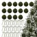 Riceshoot 45 Pcs 3.15 Inch Velvet Christmas Tree Ornaments Set Include 15 Christmas Balls and 30 Vintage Bows Hanging Ornaments for Xmas Tree Door Garland Holiday Anniversary Party(Moss Green)
