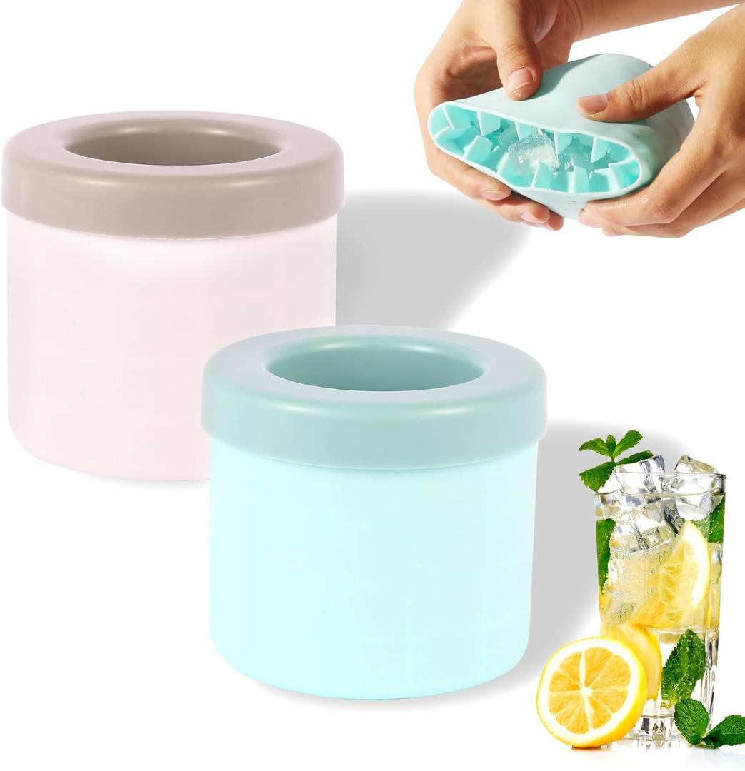 Cylinder Ice Cube Trays, Silicone Mini Modes, Small Maker Cup for Fridge Freezer - Squeeze & Release Cup (2Pack, Gray&Blue)