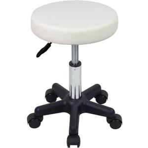 FURWOO Round Rolling Stool Height Adjustable Stool with Wheels for Spa Salon Massage White
