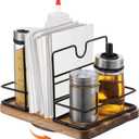 Napkin Holders for Kitchen Table, Rotating Wood Vertical Napkin Dispenser That Can Hold Salt and Pepper, Rustic Napkins Holder for Kitchen Dining Table Decor Brow Acacia