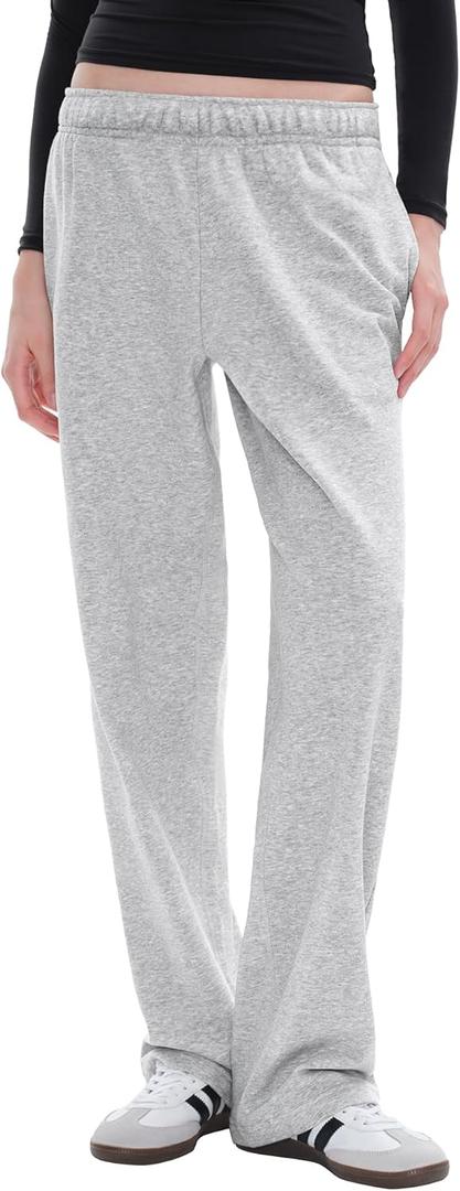 PUMIEY Women's Wide Leg Sweatpants Straight Baggy Sweat Pants High Waisted Lounge Pants Airy Collection (Large, Heather Grey)