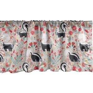 Lunarable Forest Window Valance, Skunks in Botanical Garden Flourishing Blooms Flowers Spring Foliage Cartoon, Curtain Valance for Kitchen Bedroom Decor with Rod Pocket, 54" X 12", Coral Green