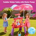 Water Table for Toddlers 3-5 with Umbrella Outdoor Toys for Kids Ages 4-8 Kids Sand Water Table with Fishing Game Set Activity Sensory Table with Water Pump Summer Beach Toys