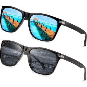 EYEGUARD 2 Pack Bifocal Reading Sunglasses for Men UV400 Protection Outdoors Classic Designer Sun Readers (Black+blue)