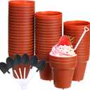 Patelai 50 Pack Flower Pot Dessert Cups with Shovel Spoons Plastic Cake Desserts Cups for Farmers Market Construction Birthday Party Baking Supplies, Ice Cream, Cupcakes, Yogurt, Pudding, 3 X 3 X 1.7 Inches