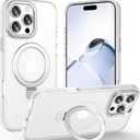 Magnetic for iPhone 16 Pro Max Case with Ring Stand, [10 FT Drop Protection] [Velvety Touch] Slim Translucent Matte Back Shockproof Phone Case for iPhone 16 Pro Max 6.9'', Frosted White