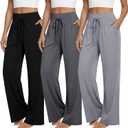 3 Pack Women's Lounge Pants Wide Leg Yoga Pants Loose Drawstring High Waisted Pajama Bottoms with Pockets (X-Large, Black, Dark Heather Gray, Light Heather Gray)